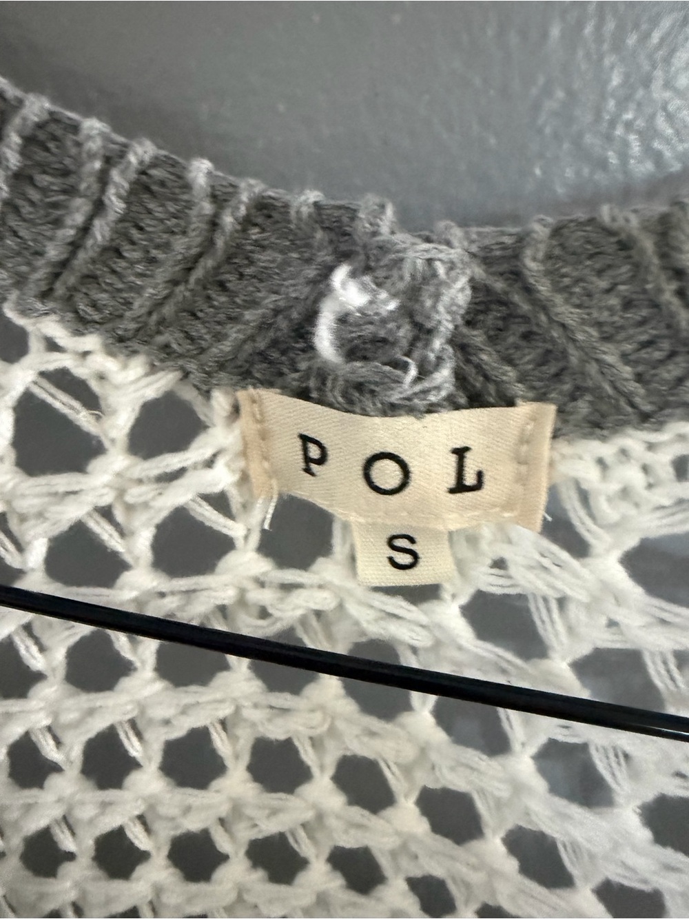 POL White Gray Embroidered Peace Sign Open Knit Sweater - Picture 4 of 8